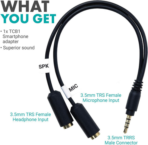 Movo TCB1 3.5mm TRS (Female) Microphone to TRRS (Male) Smartphone Adapter with Headphone Jack for iPhone and Android...