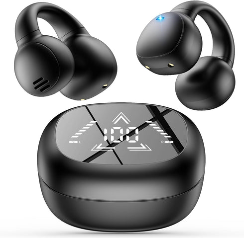 Ear Clip Earbuds True Wireless Bluetooth Headphones, Mini Bone Conduction Earphones Open Ear Headphones for Sport Running Workout Driving Compatib...