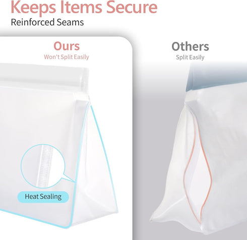 PACKISM Leak Proof Clear Toiletry Bag - Sealed TSA Approved Toiletry Bag with Reinforced Seams, Reusable and Easy to Clean, Clear Travel Bags for ...