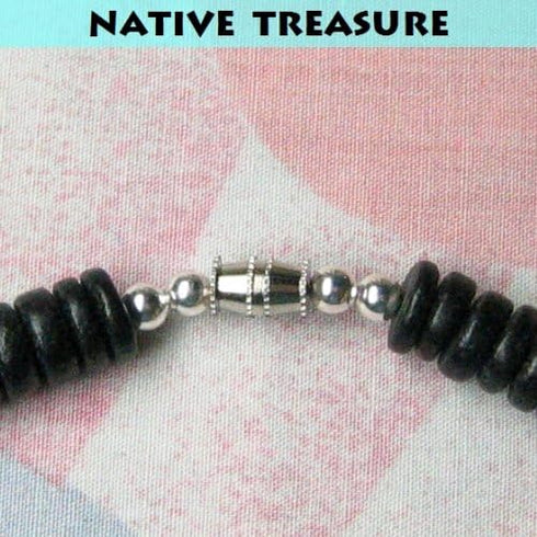 18" Raiders Black Wood Coco Silver Beaded Necklace - 8mm (5/16")...