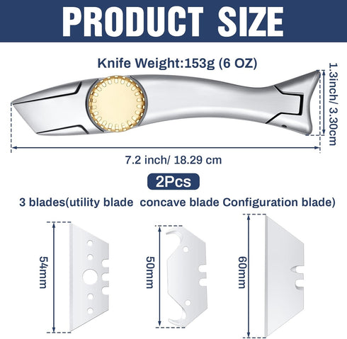 2 Sets Heavy Duty Shark Knife with 3 Pcs Utility Knife Blades Replacement Roofing Tools Carpet Knife Blade Cutter for Indoor Outdoor...
