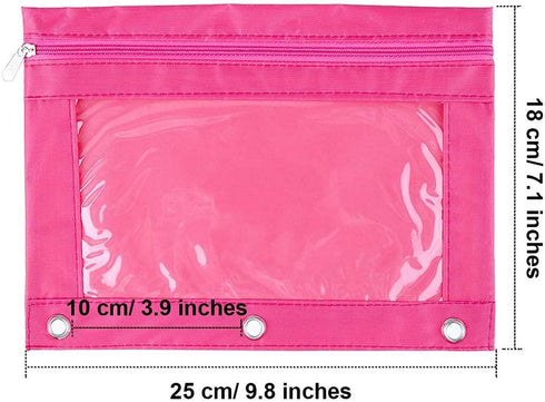 Zippered Binder Fabric Pencil Pouch 3 Rings with Clear Window for School Classroom Organizers 8 pack (multicolor)...