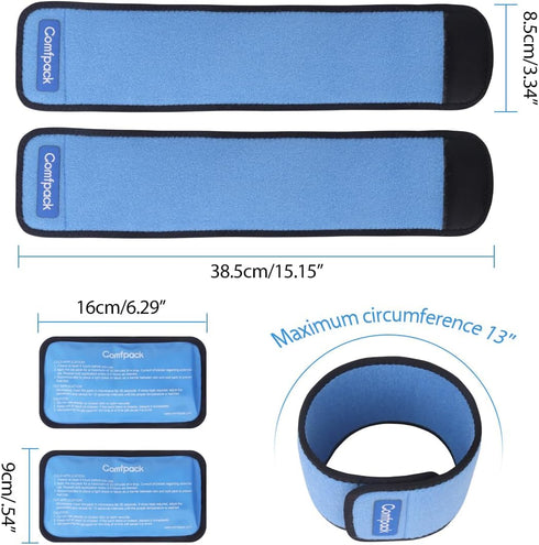 Cold Therapy Wrap with 2 Packs & 2 Sleeves for Pain Relief, Reusable Gel Ice Packs for Foot Plantar, Wrist, Ankle, for Sprains, Muscle Pain, Bruis...