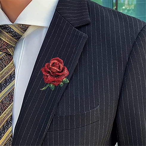 Rose Flower Brooch for Women Girls Red Rhinestone Crystal Rose Lapel Pin Elegant Dress Accessories Jewelry Wedding Birthday Valentine's Day Gift...