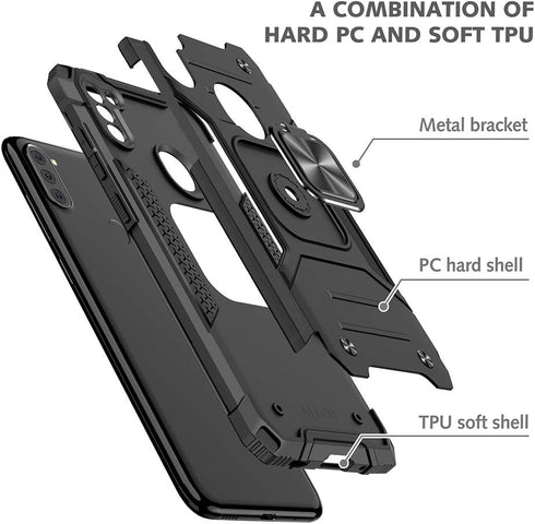 for Samsung A11 Phone Case with Screen Protector, Hard Rubber Bumper with 360° Rotation Ring Kickstand Cases for Samsung Galaxy A11 (Black)...