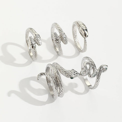 Snake Rings Set Open Serpent Stacking Rings Gothic Animal Band Rings Vintage Silver Adjustable Knuckle Ring Set Jewelry for Women Girls (5 Pcs)...