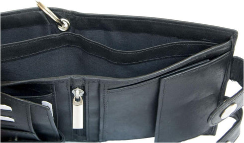 FLW Spacious Black Biker's Genuine Leather Wallet with a Chain...