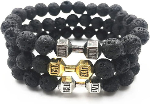 Traintough Dumbbell Bracelet for Men Cool Volcanic Rock Anxiety Bead Bracelet Adjustable Fitness Yoga Barbell Bracelet Jewelry Gifts for Men Women...