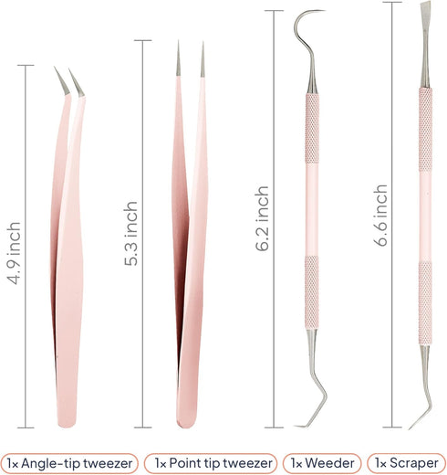 Premium Vinyl Weeding Tool Kit - Precision Stainless Steel Weeder - Hook and Pick with Fine Tweezers Crafting Set for Cricut Vinyl - by iVyne (Ros...