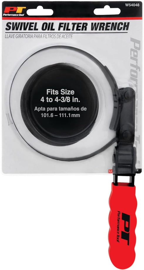 Performance Tool W54048 Swivel Handle Oil Filter Wrench for 4 to 4 3/8-Inch Filters with Studded Band and Vinyl Grip Handle...