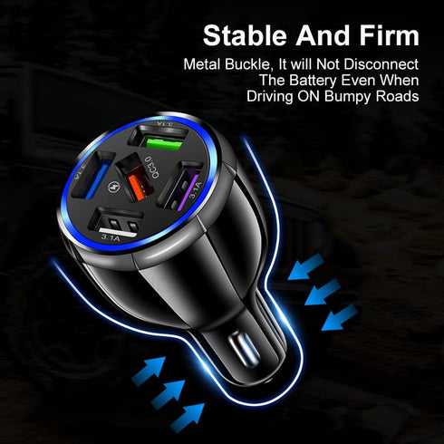 Car Charger Adapter, 5 Port QC3.0 Fast Charging Car Cigarette Lighter USB Charger, Compatible with iPhone, Android, Samsung, iPad Pro, and More (B...