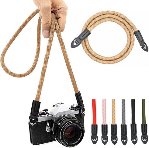 Camera Strap Vintage 100cm Nylon Climbing Rope Camera Neck Shoulder Strap for Micro Single and DSLR Camera(Brown)...