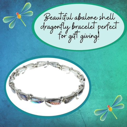 Thin Dragonfly Abalone Silvertone Stretch Bracelet...