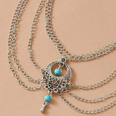 Retro Women Anklet Hollow Turquoise Water Drop Foot Bare Chain Female Ankle Chain Jewelry Silver, like Bollywood style...