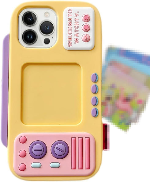 UnnFiko 3D Cartoon Phone Case for iPhone 15 Pro Max, Retro TV Shape Funny Case Soft Protective Cases for Girls Women (Yellow, iPhone 15 Pro Max)...