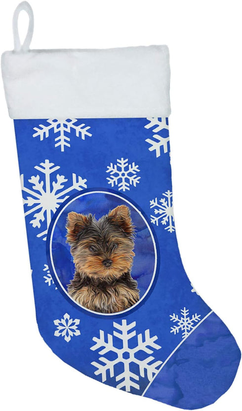 Caroline's Treasures KJ1181CS Winter Snowflakes Holiday Yorkie Puppy/Yorkshire Terrier Christmas Stocking Fireplace Hanging Stockings Christmas Se...
