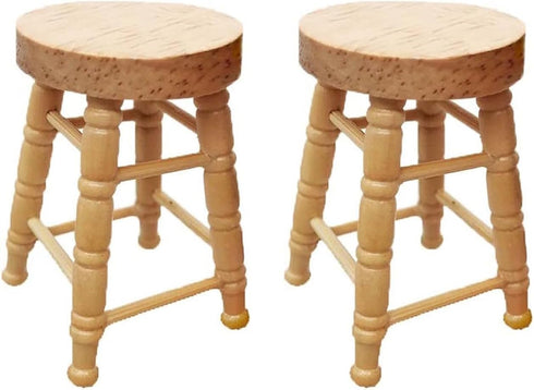Miniature Counter Stool Dollhouse Furniture 2 PCS/Pack Wood Chair for Crafts Desktop Decor High Stool Mini Scene Ornament Model Round Bar Stool Hi...