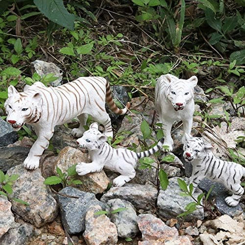 Gemini&Genius White Tiger Family Set Realistic Animal Figurines with Cub, Safari Animals Family Playset Figures, Educational Wildlife World Models...