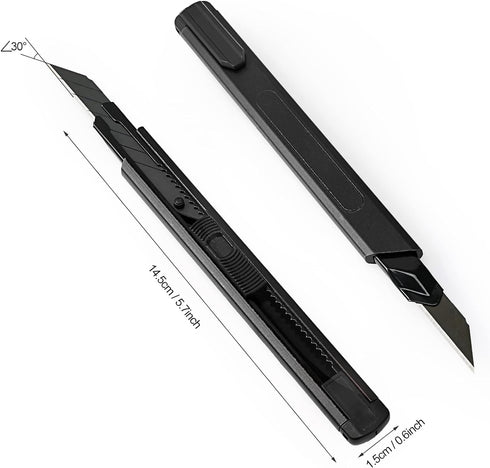 FOSHIO Retractable Utility Knife with 30 Degree Snap Off Blade 9MM, Box Cutter for Carton, Cardboard and Box, Office, Home Use, 3 Pack Black Alumi...