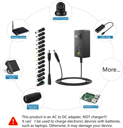 SHNITPWR 48W Universal Power Supply 9V 12V 15V 17V 19V 20V 24V Adjustable Variable AC/DC Adapter with 5.5x2.5mm Tip 100V-240V AC to DC Converter 9...
