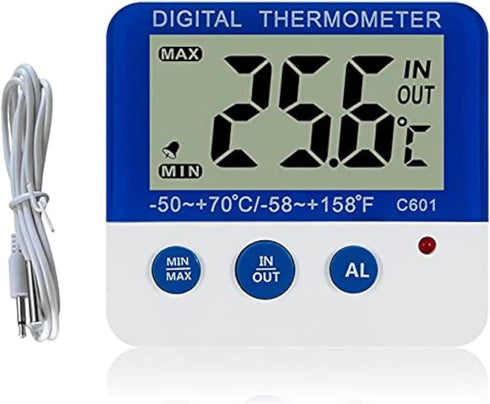 Digital Fridge Thermometer with Magnetic Mount & Stand Calibrated Freezer Thermometer with LED Alarm, Max/Min Memory, -58°F to 158°F Range for Hom...