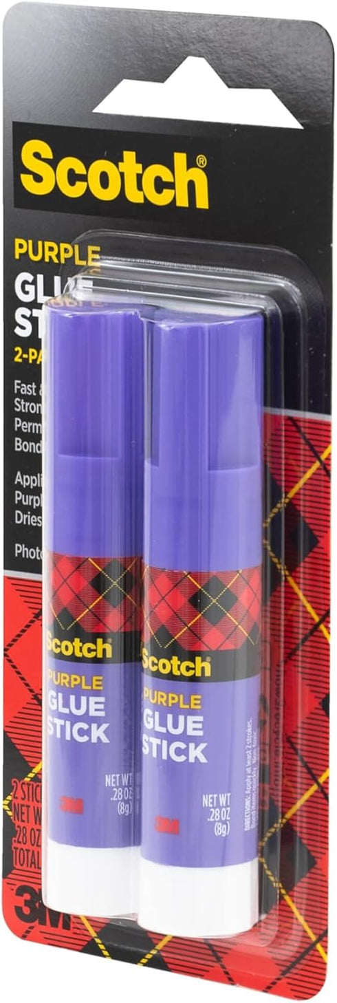 Scotch Purple Glue Stick 6108-2N – .28 Ounce, Acid-Free, Non-Toxic, Dries Clear, Ideal for Paper and Fabric Projects, 2-Pack...