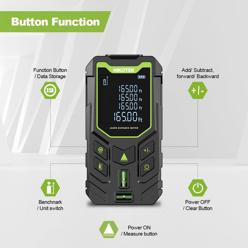 Laser Measure, 165ft Laser Distance Meter with Bubble Levels and Black LCD Display for Pythagorean Mode, Measuring Distance, Area, Volume...