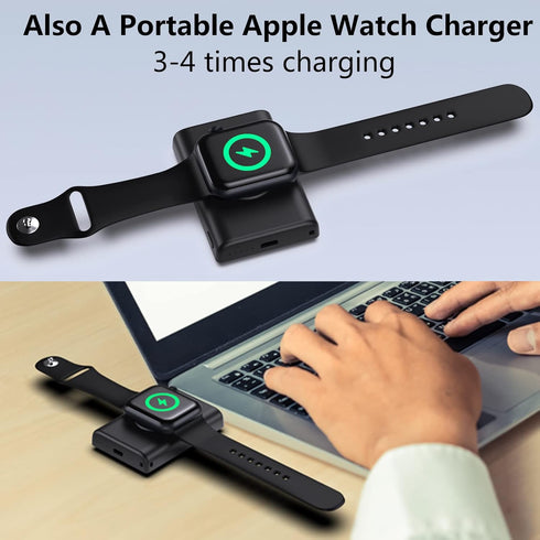 Mini Portable Apple Watch and Phone Charger, Compact & Lightweight, 3000mAh Wireless Magnetic Power Bank for iPhone 15/14/13/12/iWatch Ultra 2/Ser...