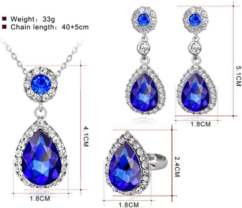 3 PCS Jewelry Set for Women Crystal Pendant Necklace Earring Ring...