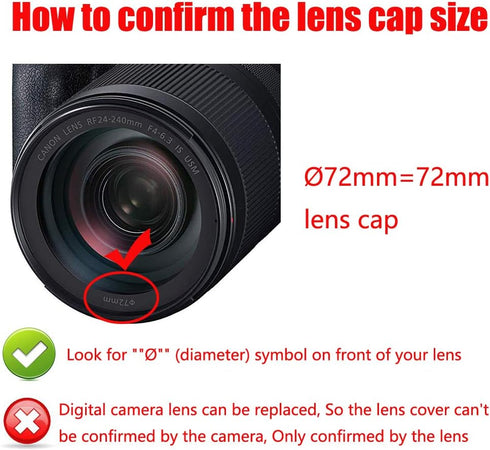 72mm Lens Cap Cover Compatible for Canon R3 R5 kit RF 24-240mm, for NIKKOR 18-200mm Lens (2 Pack)...