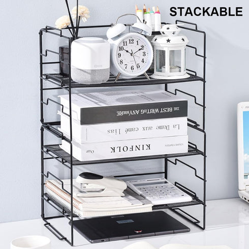 Multipurpose Desk Organizer Shelf - Space-Saving Mesh Desktop Rack, Stackable Supplies Storage for Office Accessories, Letter & Paper Tray Organiz...