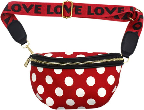 Kids Nylon Waist Bag Cute Polka Dot Small Fanny Pack Belt Bag Phone Purse for Women Girls Sport Running Travel Festival Red...