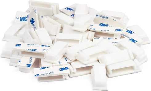 Cable Clips 3M Adhesive, Multipurpose Wire Clamps for Cable Management and Cable Runs - 50 Pack White Bundled with 10 Reusable Cable Ties...
