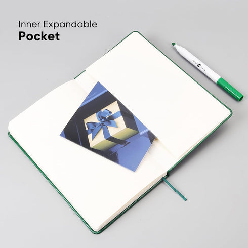 A5 Lined Journal Notebook, Leather College Ruled Notebook with 100gsm Thick Lined Paper, 5 inches x 8.25 inches, Hardcover, Inner Pocket-Dark Gree...