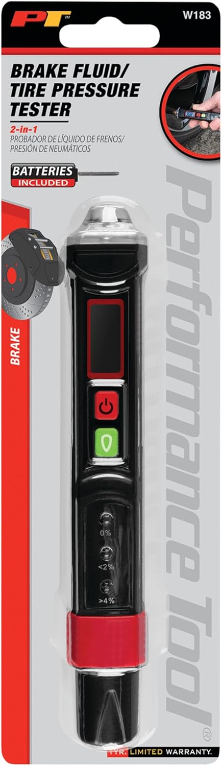 Performance Tool W183 2-1 Brake Fluid and Tire Pressure Tester - Accurately Measure Your Vehicle's Brake Fluid and Tire Pressure Levels with Ease...