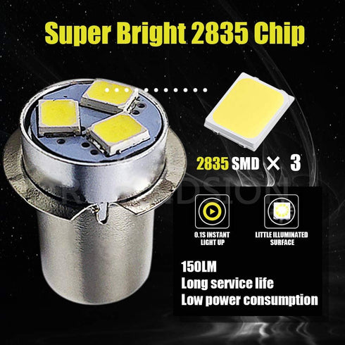 Ruiandsion 2pcs P13.5S LED Bulb 3V White 2835 3SMD Chips LED Bulb Upgrade for Flashlights Torch Light,Non-Polarity...