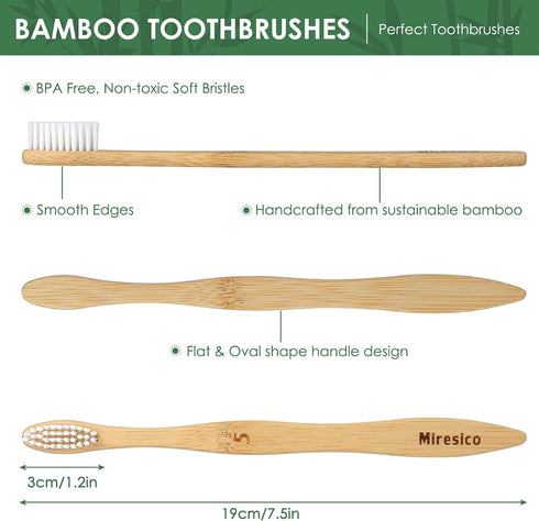 Bamboo Toothbrushes (10 Pack), BPA Free Toothbrush Medium with Firm Bristles, Eco-Friendly, Natural Biodegradable & Compostable Charcoal Wooden To...