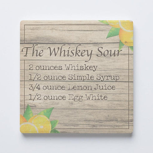 Whiskey Sour Drink Recipe Coaster, Joyride Home Decor, Single Ceramic Coaster, 4-inch Individual Square Drink Coaster, Non-Slip Cork Back, Protect...
