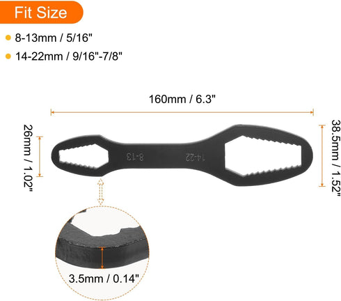 Double-Ended Torx Wrench 9/18"-1/2"(8-22mm) Multifunctional Universal Self-Tightening Wrench Tool 0.14" Thick 6.3" Length Torx Spanner Key Set for...