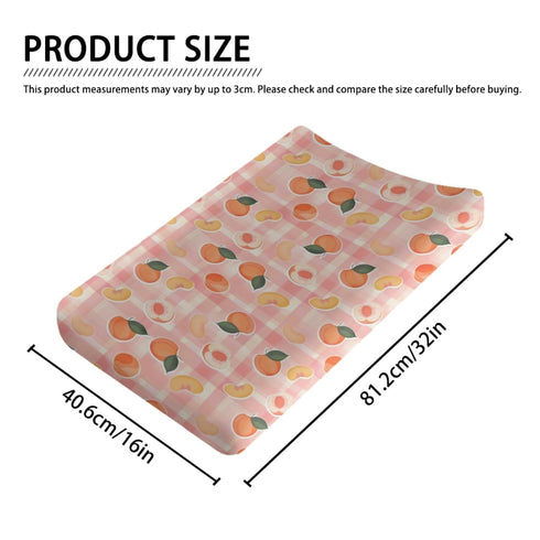 Peaches Fuirts Changing Pad Cover, Summer Peaches Prints Baby Nursery Diaper Changing Table Pad Cover, Unisex Peaches Checkered Pattern Diaper Cha...