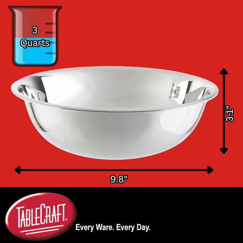 TableCraft 824 Stainless Steel Mixing Bowl, 3 Qt, Lightweight and Durable, Professional Grade for Baking and Prep, Ideal for Kitchens or Bakeries,...