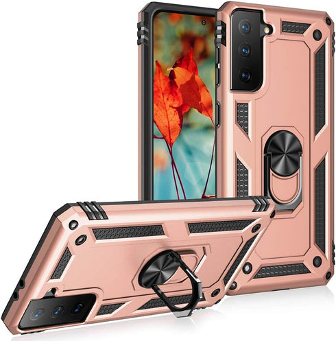 Military Grade Drop Impact for Samsung Galaxy S21 Plus Case 5G Metal Rotating Ring Kickstand Holder Armor Heavy Duty Shockproof Case Galaxy S21 Pl...