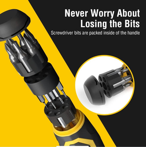 AZUNO 24 IN 1 Ratchet Screwdriver Set with Universal Socket, 20 CRV Bits Stored in Handle, 12+8 Slotted/Philips/Torx/Hex/Square Sand Blasted Bits ...