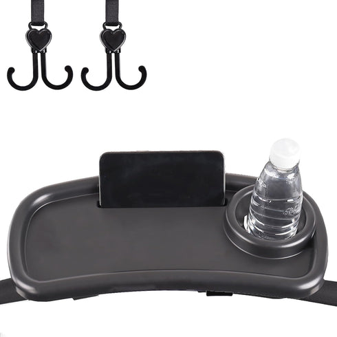 Stroller Snack Tray with Stroller Cup Holder and Phone Holder?3 in 1 Universal Stroller Snack Tray and 2 Stroller Hooks?Removable Clip Hook Stroll...