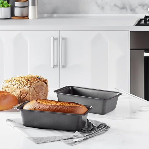 Mikim Small Loaf Pans for Baking Bread 10x5 Inch Outer Diameter, Carbon Steel Mini Bread Loaf Pans for Homemade Bread, Rectangular Set of 2, Gray...