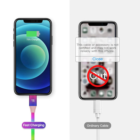LAX Gadgets USB A to Lightning Cable - Apple MFI Certified Rainbow Lightning Cable Fast Charging Cable for Latest iOS Including iPhone,iPad, iPod ...