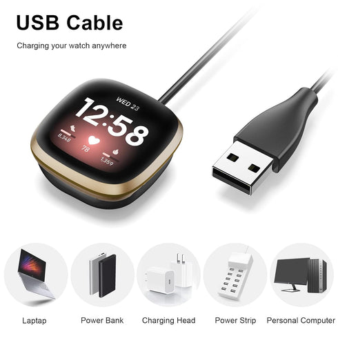 Charger Cable for Fitbit Versa 4/ Versa 3/ Fitbit Sense 2/ Sense Fitness Tracker, Soft Durable Replacement USB Charging Cable, Two Sizes for Choic...