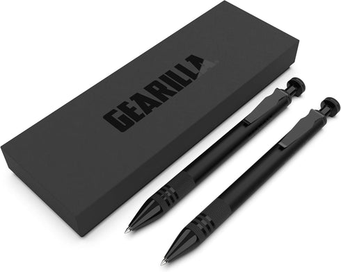 Matte Black Metal Pen | Premium Durable Metal Barrel | Mechanical Retractable Gel Pen | Premium Rollerball Point 1 mm | Gift Pack, 2-Pack...