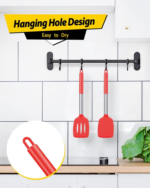 Pack of 2 Silicone Solid Turner, Non Stick Slotted Kitchen Spatulas, High Heat Resistant BPA Free Cooking Utensils, Ideal Cookware for Fish, Eggs,...