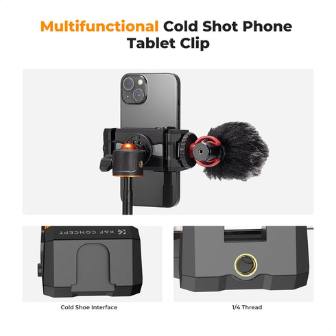 K&F Concept iPad Tablet and Cellphone Tripod Mount Adapter Holder, Adjustable Clamp for iPhone15/14/13/12 Pro Max, iPad,iPad Mini 1/2/3/4/5/6,iPad...
